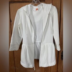 Lucy White Hooded Zip Front Peplum Jacket